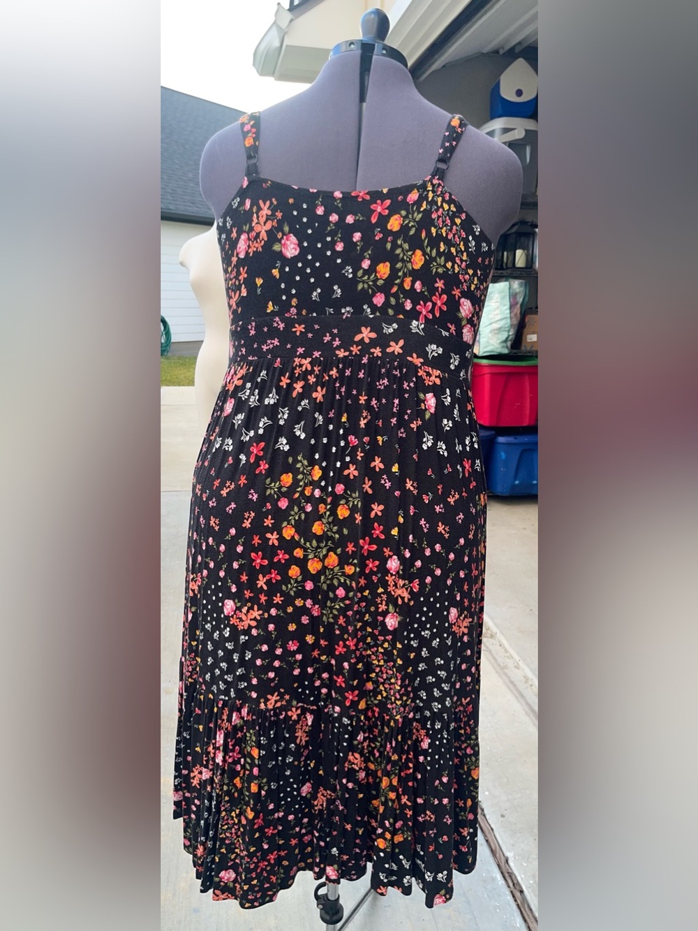 Torrid Plus Size Black Floral Midi Dress with Spaghetti Straps - Picture 9 of 9